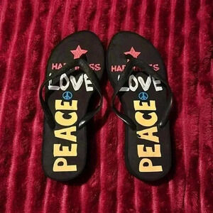 Love, Peace and Happiness Wedge flip flops size 8